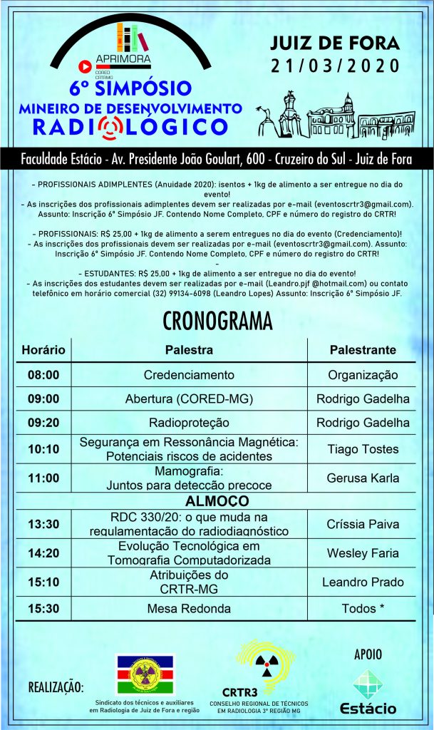 CRONOGRAMA 6º SIMPÓSIO MINEIRO DE DESENVOLVIMENTO RADIOLÓGICO – JUIZ DE ...